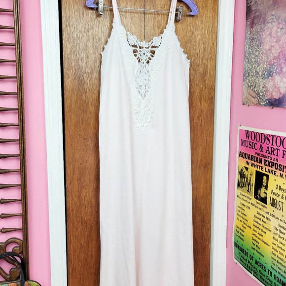 Vintage 90s Faint Pink Lace Trim Spaghetti Strap Nightgown - Picture 4 of 8